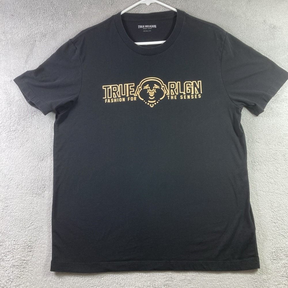 True Religion Jeans Shirt Adult Large Black Puff Metallic Graphic Tee Fashion